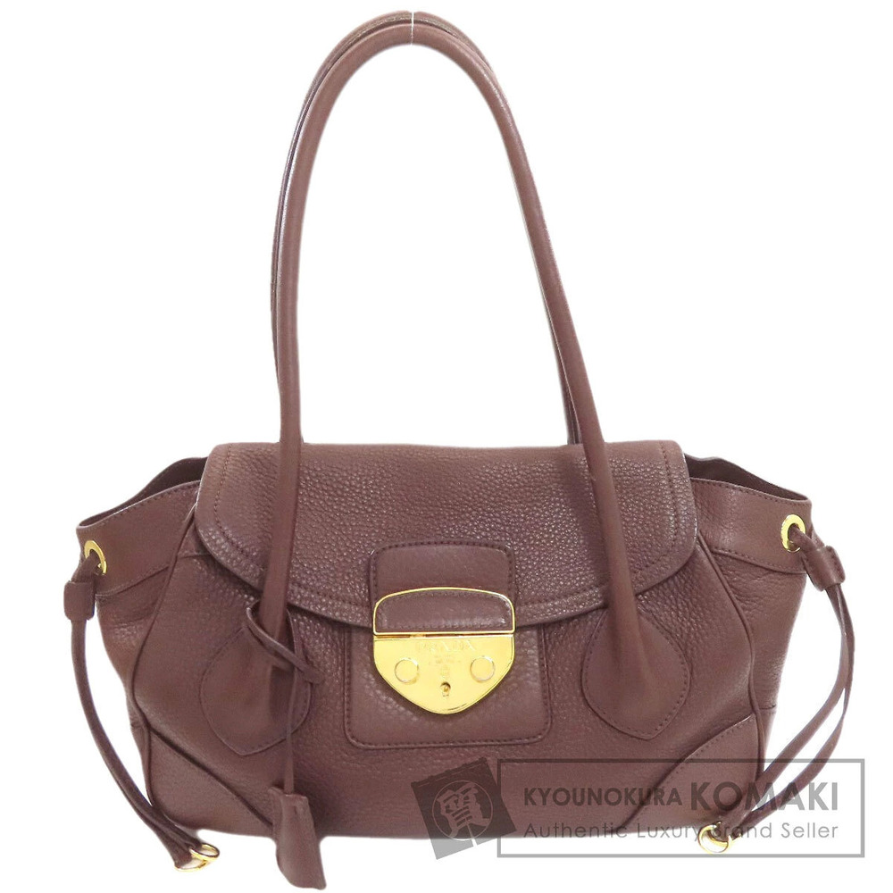 Prada brown pebbled leather Vitello Daino shoulder bag pushlock